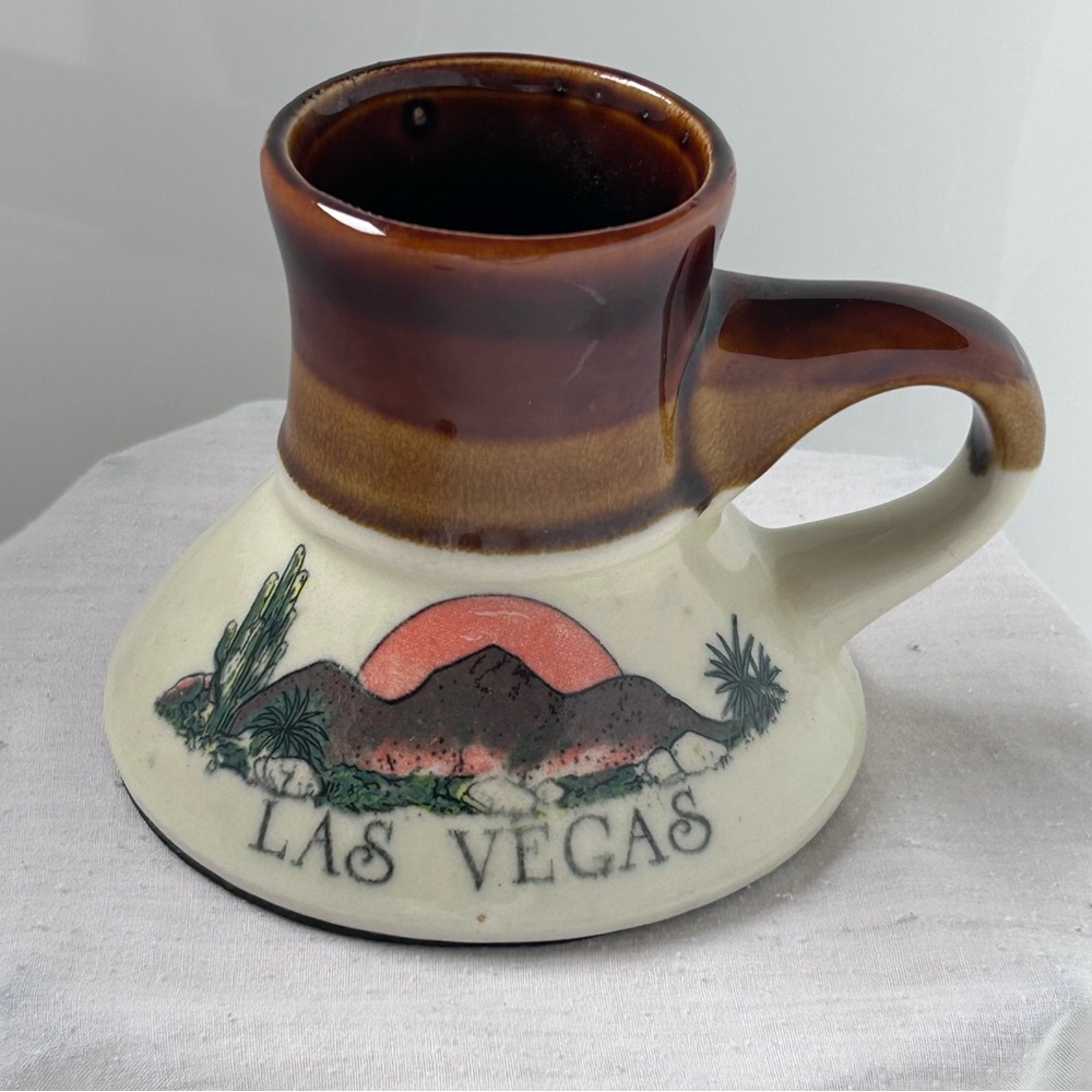 Vintage Las Vegas (Nevada) Souvenir Coffee Mug - No Spill - Wide Bottom - Sunset